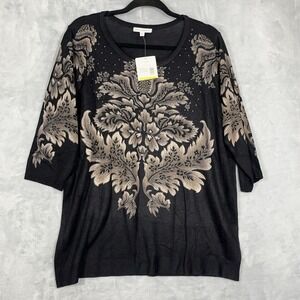 New Emily Daniels Womens Black Knit Top 2X Stretch Career Comfy Artsy Whimsigoth